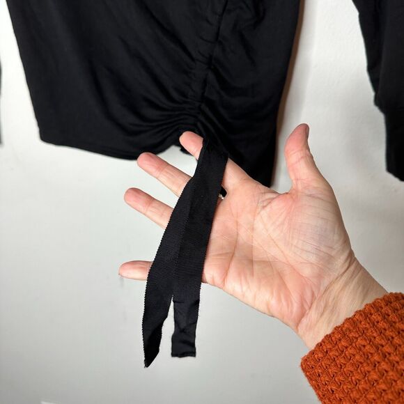 Peyton Jensen Black Front Ruched Side Tie Long Sleeve Banded Cuff Blouse XS - Picture 4 of 9